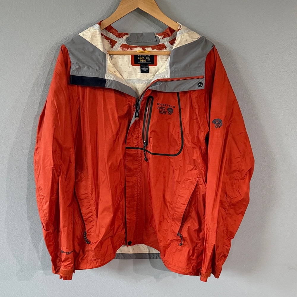 Mountain Hardwear Men's Orange and Gray Lightweight Waterproof Rain Jacket